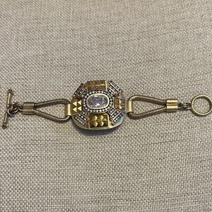 Vintage Gold Juicy Couture Geometric Toggle Bracelet with clear Stones